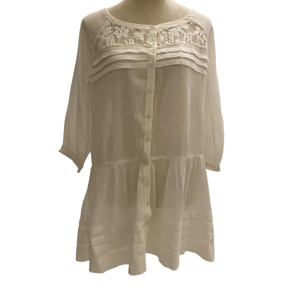 Free People Tunic Dress 100% Cotton White Ivory Size Small BOHO Chic Coastal
